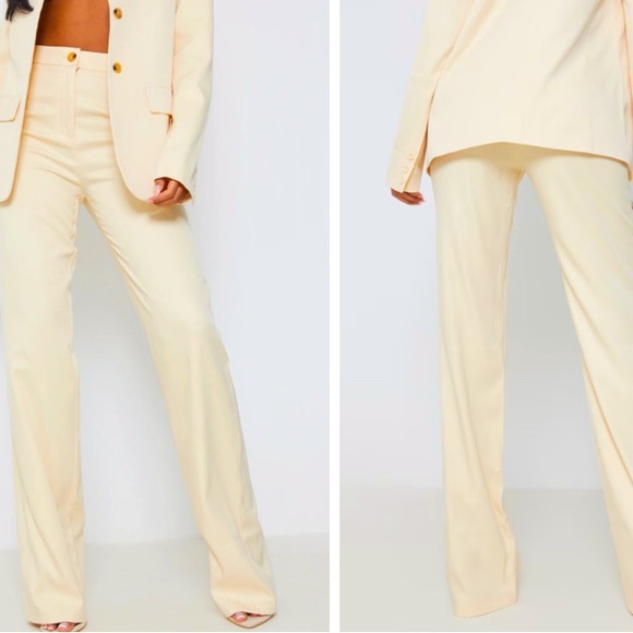 NWT PrettyLittleThing 2 Piece Suit Blazer Trousers Set Office Off White Buttons - Picture 2 of 13